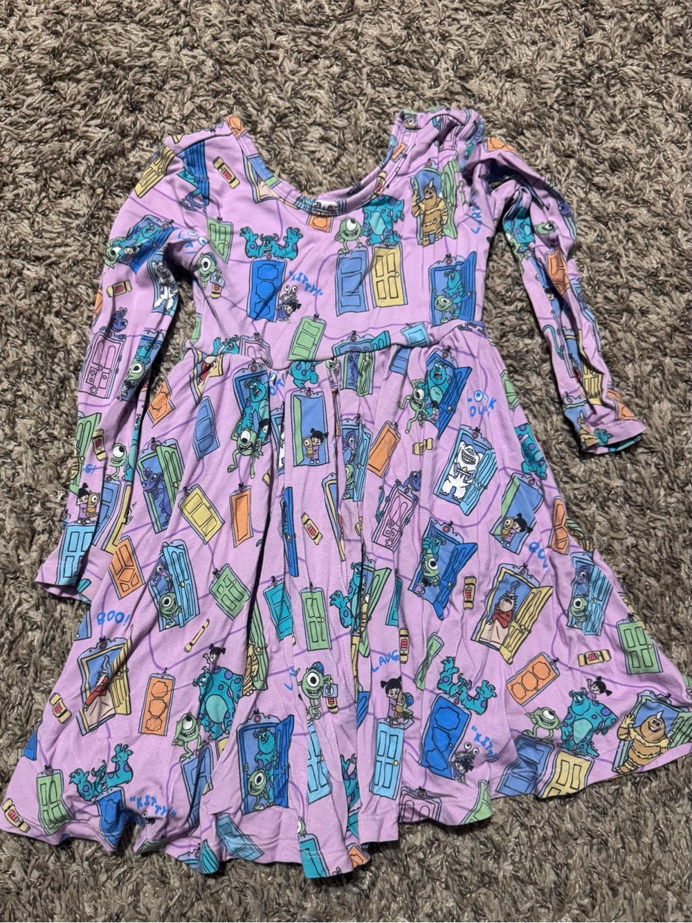 Little Sleepies Girls' Purple Monsters Inc. Doorway Print Long-Sleeve Dress